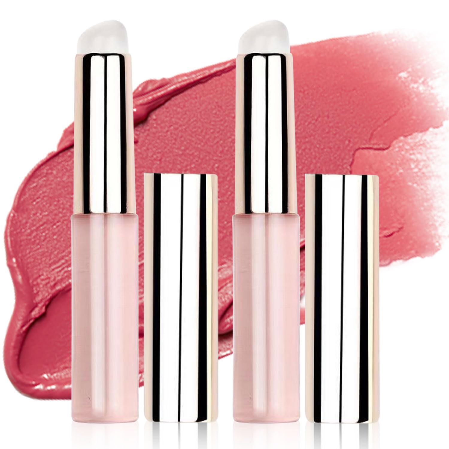 リップブラシ メイクブラシ 2点セット シリコン リップ ブラシ ラウンドメイクブラシ 口紅ブラシ アイシャドウブラシ 肌に優しく 正確で 自然で使いやすい フェイスシリコンコンシーラーブラシ メイクアップ メイク旅行 (トランスルーセント・ピンク)