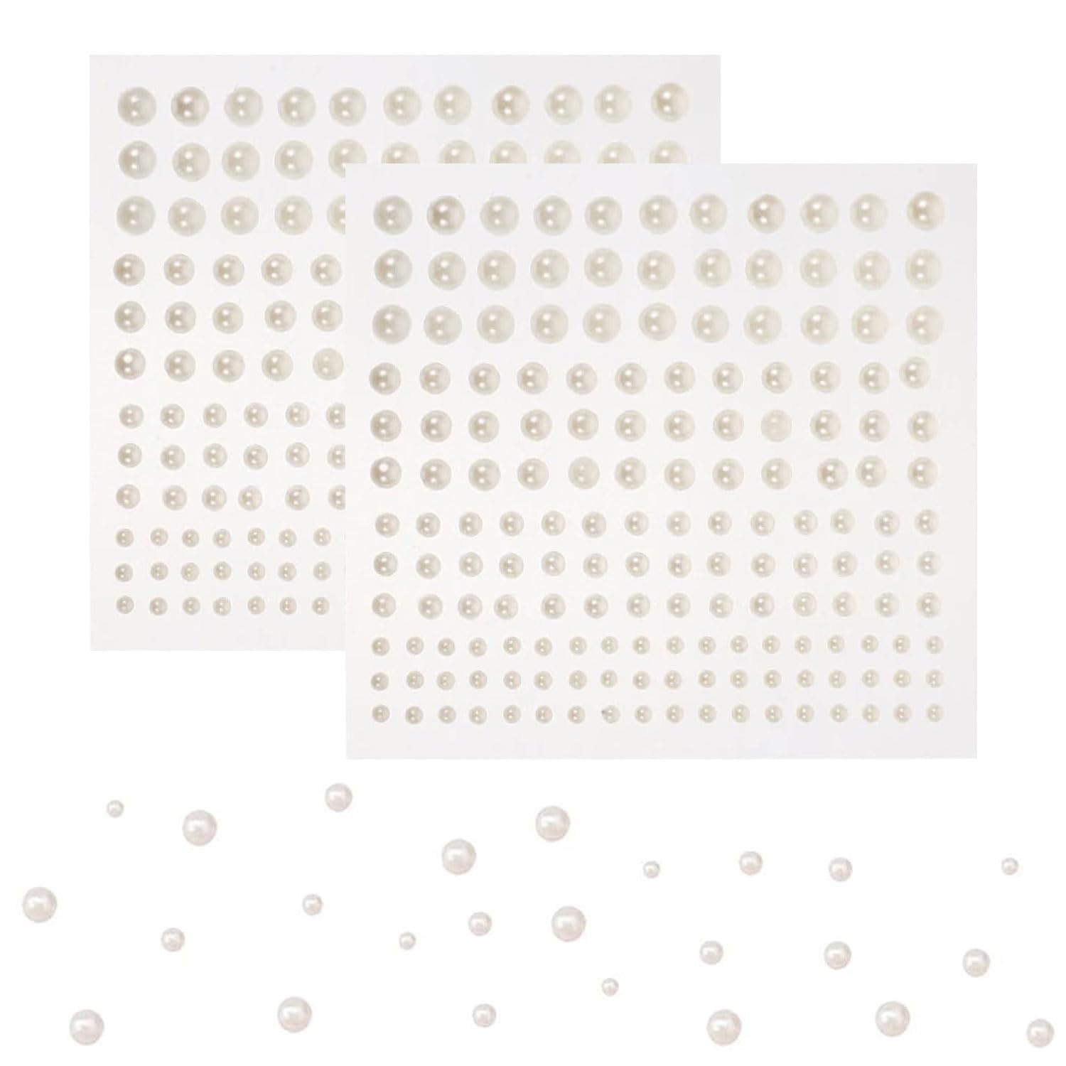 パール パールシール パールビーズ ラインストーンのステッカーの装飾的なステッカー2パック(3/4/5/6mmのパックごとの165pcs)の真珠のイヤリングのラインストーンのステッカーDIYの技術の装飾的なヘアーアクセサリーの装飾的な部品 (乳白色)
