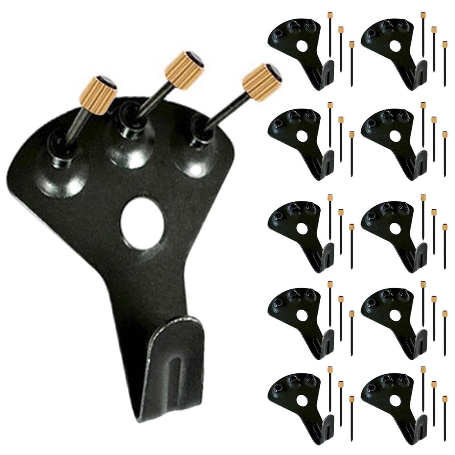 壁掛けフック 石膏ボード ピン 10点セット 耐荷重約34kg 強力 釘付き 額縁 フック 壁付け フック 額縁展示用吊り金具 耐久性 (ブラック)