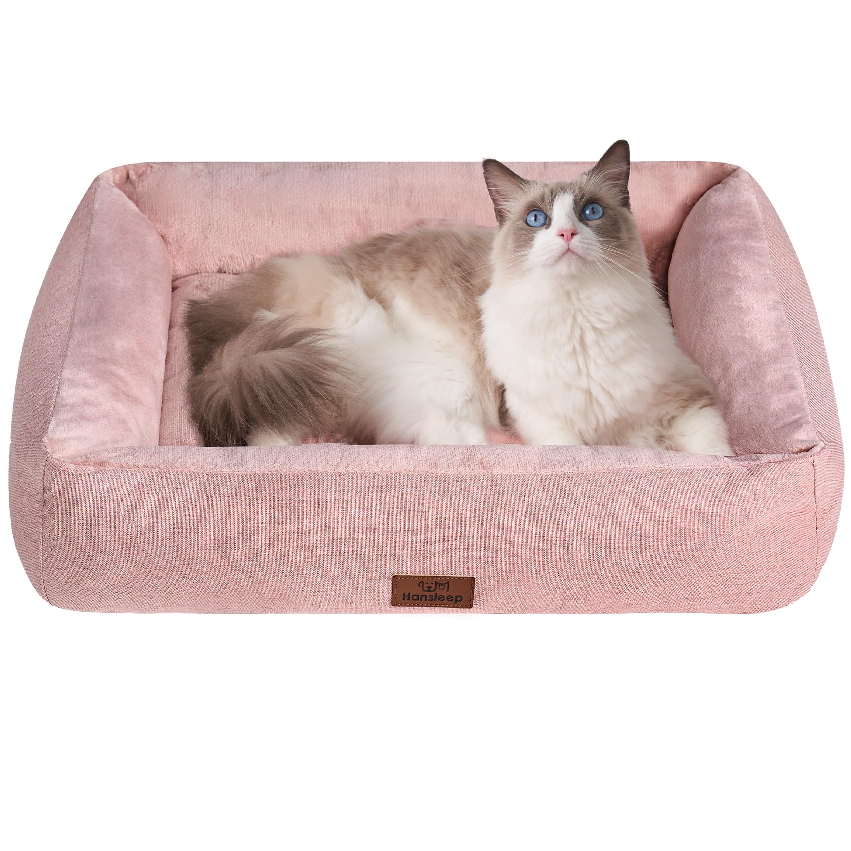 Rakuten - Hansleep 猫 ベッド 犬 ベッド 冬 ペットベッド ふわふわ クッション 両面用 S 通年 小型犬用 リバーシブル ぐっすり眠る キャット 猫用 ペット用品 (50L x 40W x 12H cm, ピンク)