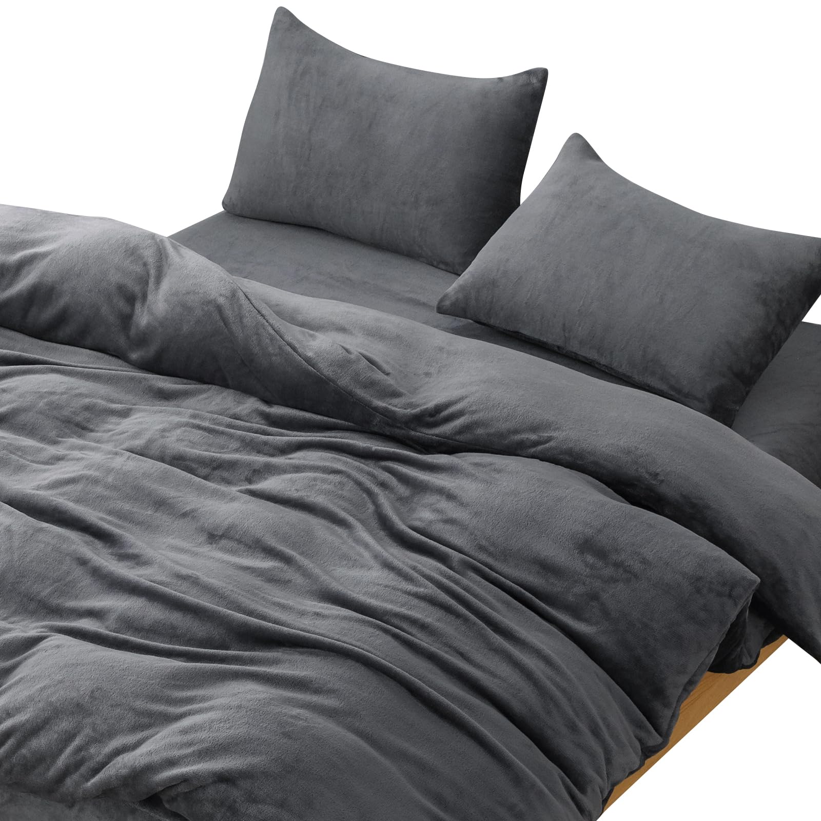 Melvint 掛け布団カバー 冬用 シンク 3点セット 吸湿発熱 ふわふわ暖かい 極細マイクロファイバー 静電気防止加工付き 寝具カバーセット 全周ゴム付き 洗える 掛け布団カバー ボックスシーツ 枕カバー ダックグレー