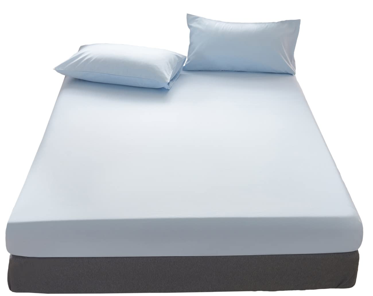 ボックスシーツ ワイドキング マットレスカバー 水色 無地 マチ部分約30cm 全周ゴム付き ベッドシーツ ベットカバー 柔らかい 洋式・和式兼用 毛玉なし 着脱簡単 抗菌防臭 防ダニ