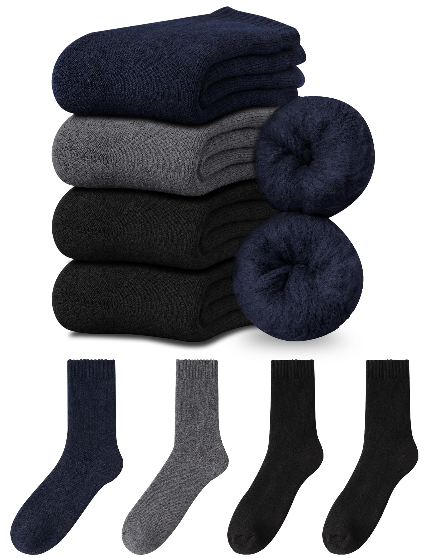 楽天Mr HedgeHog[Mot zero] 靴下 メンズ 冬 厚手 ウール あったか靴下【極暖38℃恒温・-20℃防寒・360°蓄・】 温かい 防寒 スポーツ カジュアル 消臭 耐久性 伸縮性 室内 アウトドア 登山 キャンプ 24-29cm（04#プラック*1+グレー*1+ネ