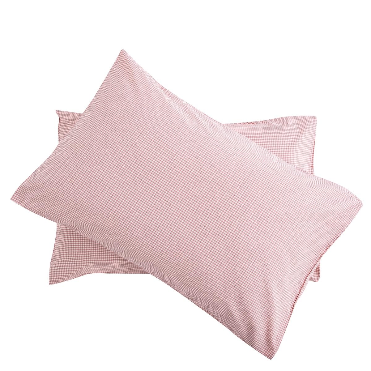 【枕カバー 2枚組】ピロケース オーガニックコットン 洗いざらしの綿100% 枕カバー2枚 30x50cm 防ダニ 抗菌防臭加工 封筒式 ギンガムチェック ピンク