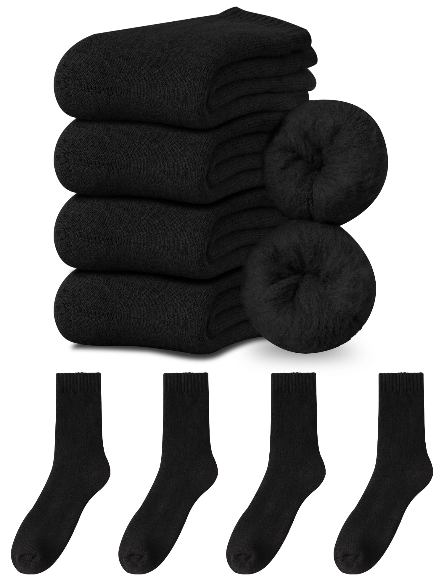 楽天Mr HedgeHog[Mot zero] 靴下 メンズ 冬 厚手 ウール あったか靴下【極暖38℃恒温・-20℃防寒・360°蓄・】 温かい 防寒 スポーツ カジュアル 消臭 耐久性 伸縮性 室内 アウトドア 登山 キャンプ 24-29cm（01#プラック*4）