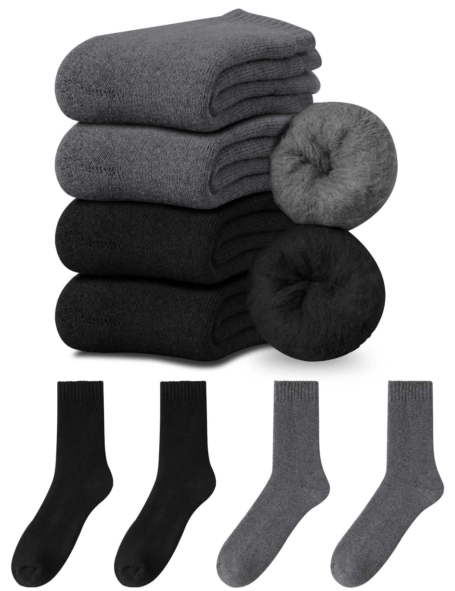 楽天Mr HedgeHog[Mot zero] 靴下 メンズ 冬 厚手 ウール あったか靴下【極暖38℃恒温・-20℃防寒・360°蓄・】 温かい 防寒 スポーツ カジュアル 消臭 耐久性 伸縮性 室内 アウトドア 登山 キャンプ 24-29cm（02#プラック*2+グレー*2）