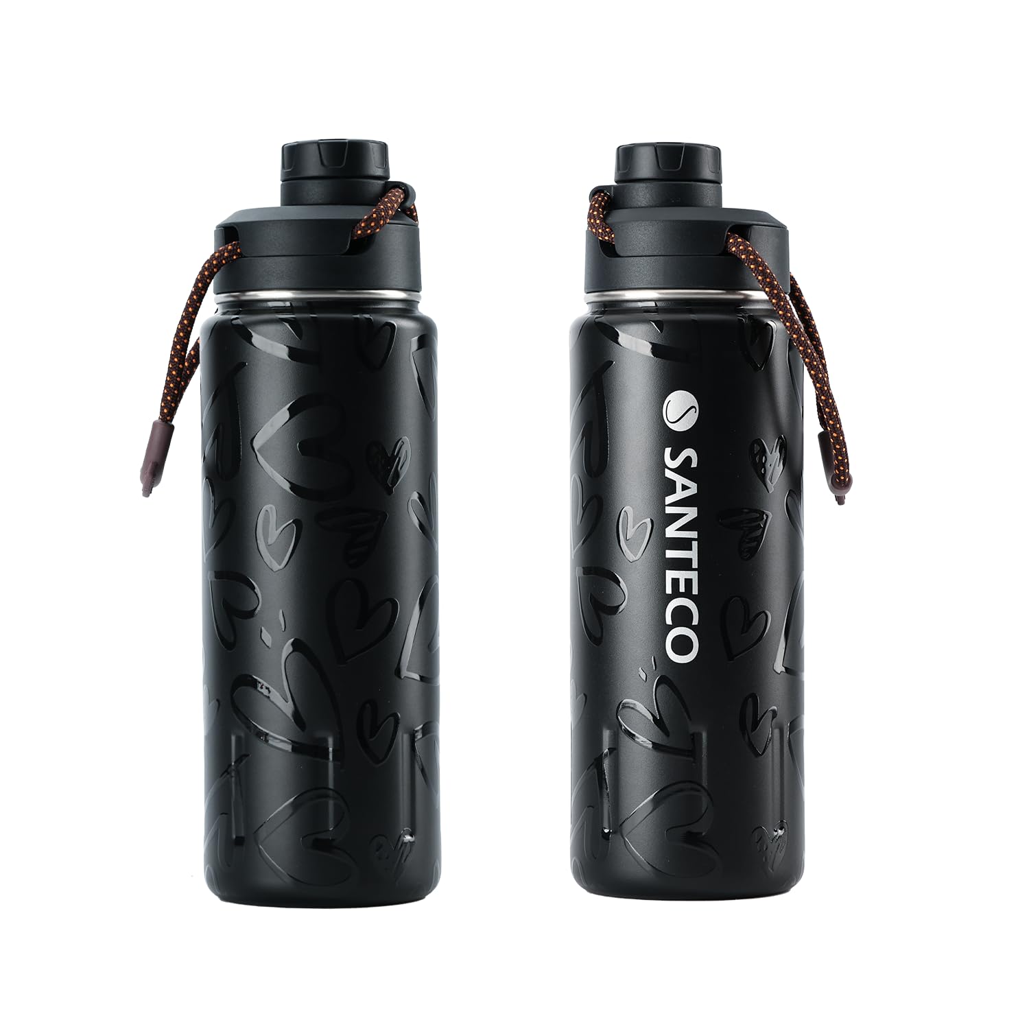 SANTECO 水筒 710ml ハート スポーツボトル 保温 保冷 真空断熱 魔法瓶 ステンレスボトル ストラップ付..