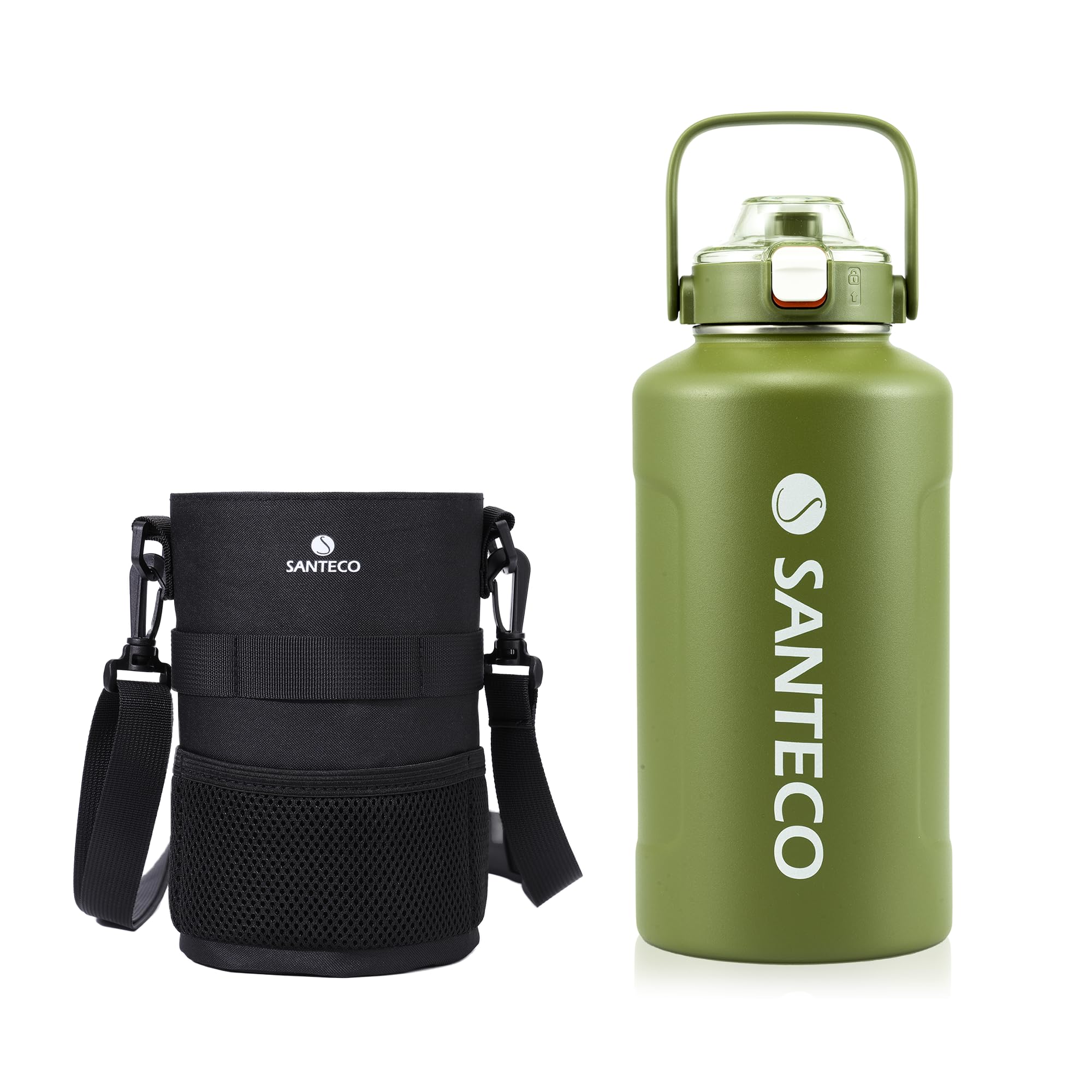 SANTECO 真空断熱 水筒 大容量 保冷 保温 1900ML ステンレスボトル ストロー付き 直飲み スポーツドリ..