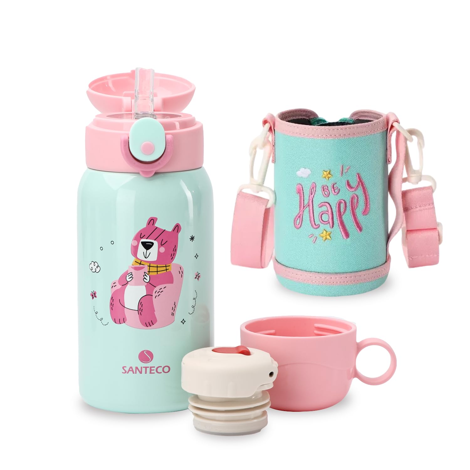 SANTECO 水筒 MARA 魔法瓶 550ML 子供用 ストロー付き 直飲み 2Wayタイプ スポーツドリンク対応 炭酸対..