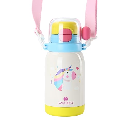 SANTECO 水筒 子供用 3WAY ストロー付き 500ml コップ飲み 真空断熱 直飲 魔法瓶 広口 316ステンレスス..