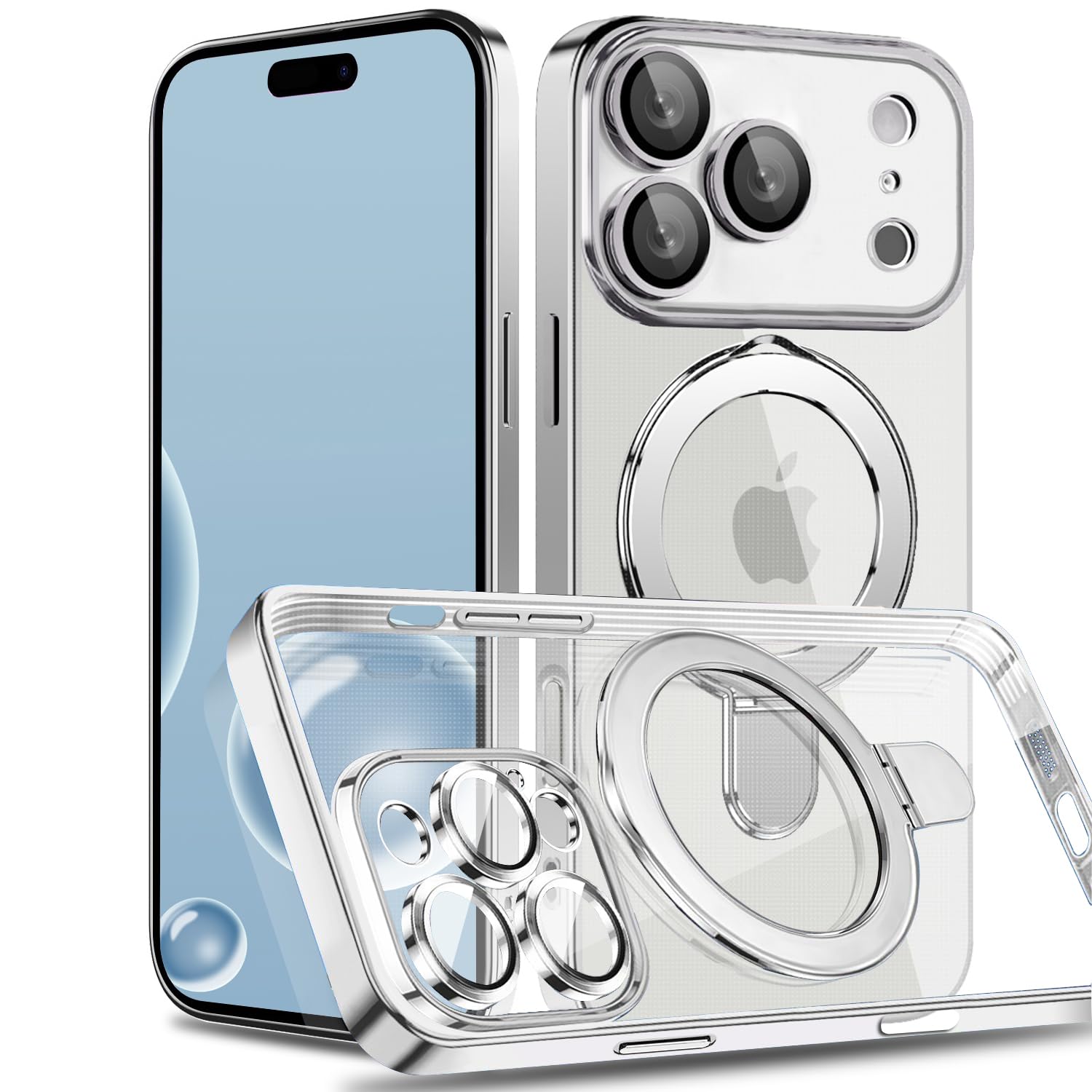 Rakuten - MuZiF iPhone 17 Pro Max 用 ケース MagSafe対応 リング付き クリア メッキ加工 カバー 車載ホルダー対応 多機能 レンズ保護 薄型軽量 耐衝撃構造 透明柔らかいTPU アイフォン17 プロマックス 用 磁気カバー クリアケー