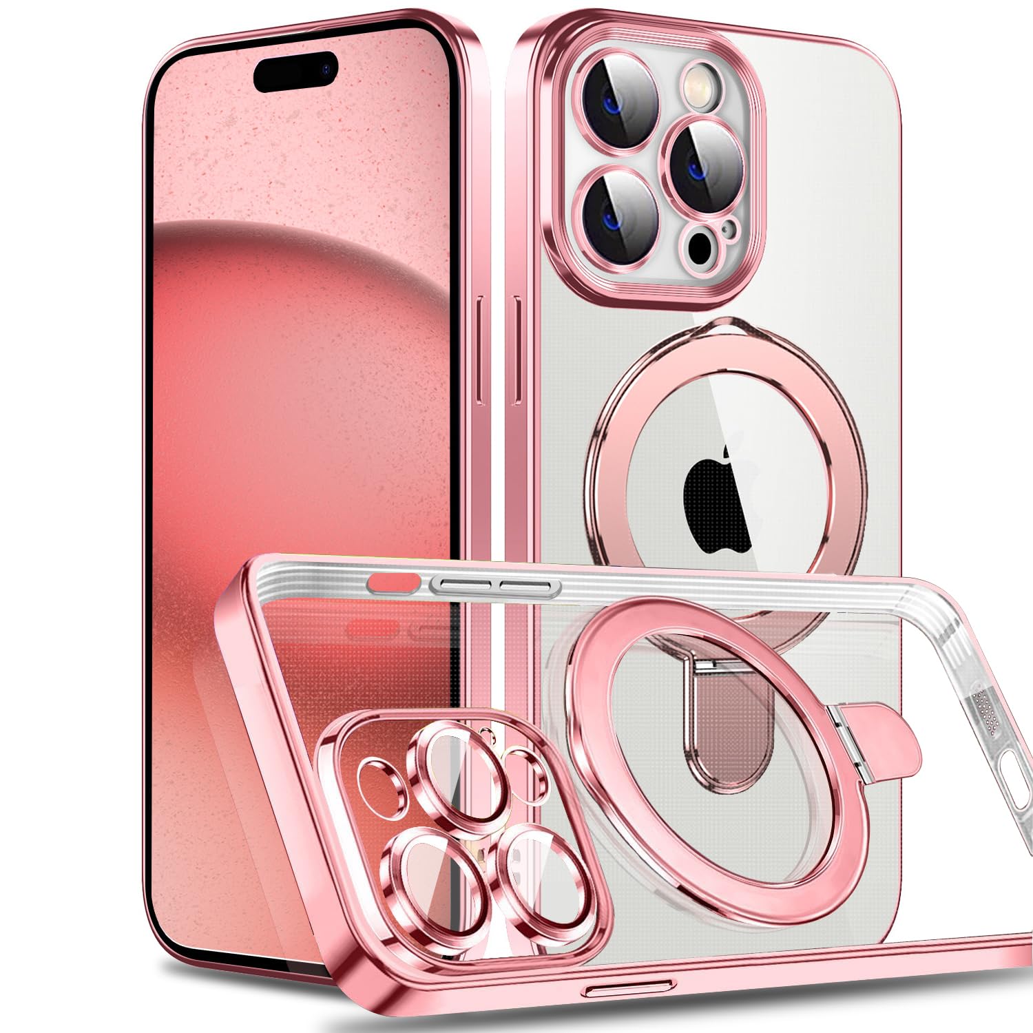 Rakuten - MuZiF iPhone 15 Pro 用 ケース MagSafe対応 リング付き クリア メッキ加工 カバー 車載ホルダー対応 多機能 レンズ保護 薄型軽量 耐衝撃構造 透明柔らかいTPU アイフォン15 Pro 用 磁気カバー クリアケース（iPhon