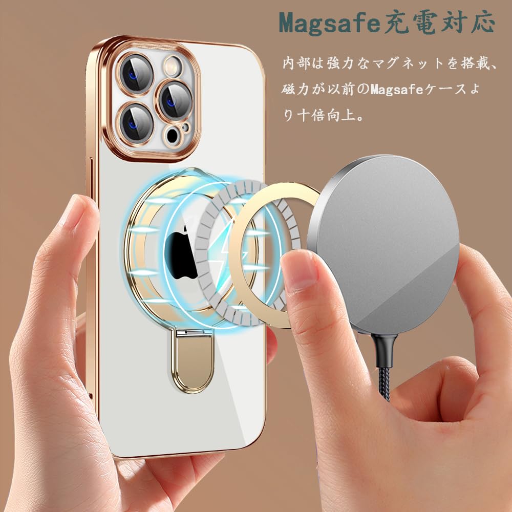 Rakuten - MuZiF iPhone 12 用 ケース MagSafe対応 リング付き クリア メッキ加工 カバー 車載ホルダー対応 多機能 レンズ保護 薄型軽量 耐衝撃構造 透明柔らかいTPU アイフォン12 用 磁気カバー クリアケース（iPhone 12,きんい