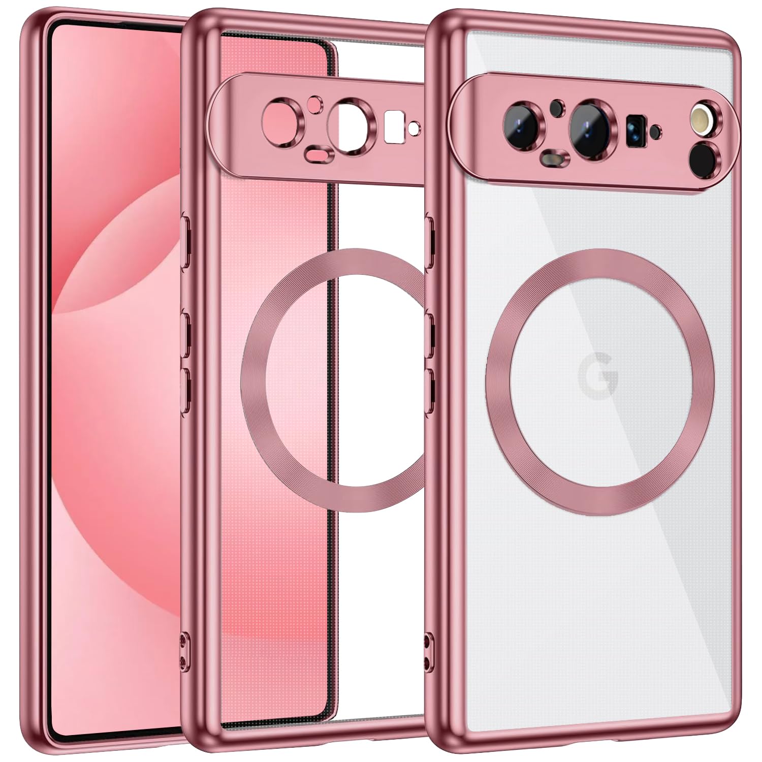 MuZiF Google Pixel 9 Pro XL 用 ケース クリア メッキ加工 Magsafe対応 永久磁石 レンズ保護 TPU ソフトケース 薄くて軽い 人気 耐衝撃 携帯カバー スマホケース ピクセル 9 Pro XL クリアケース (Goog