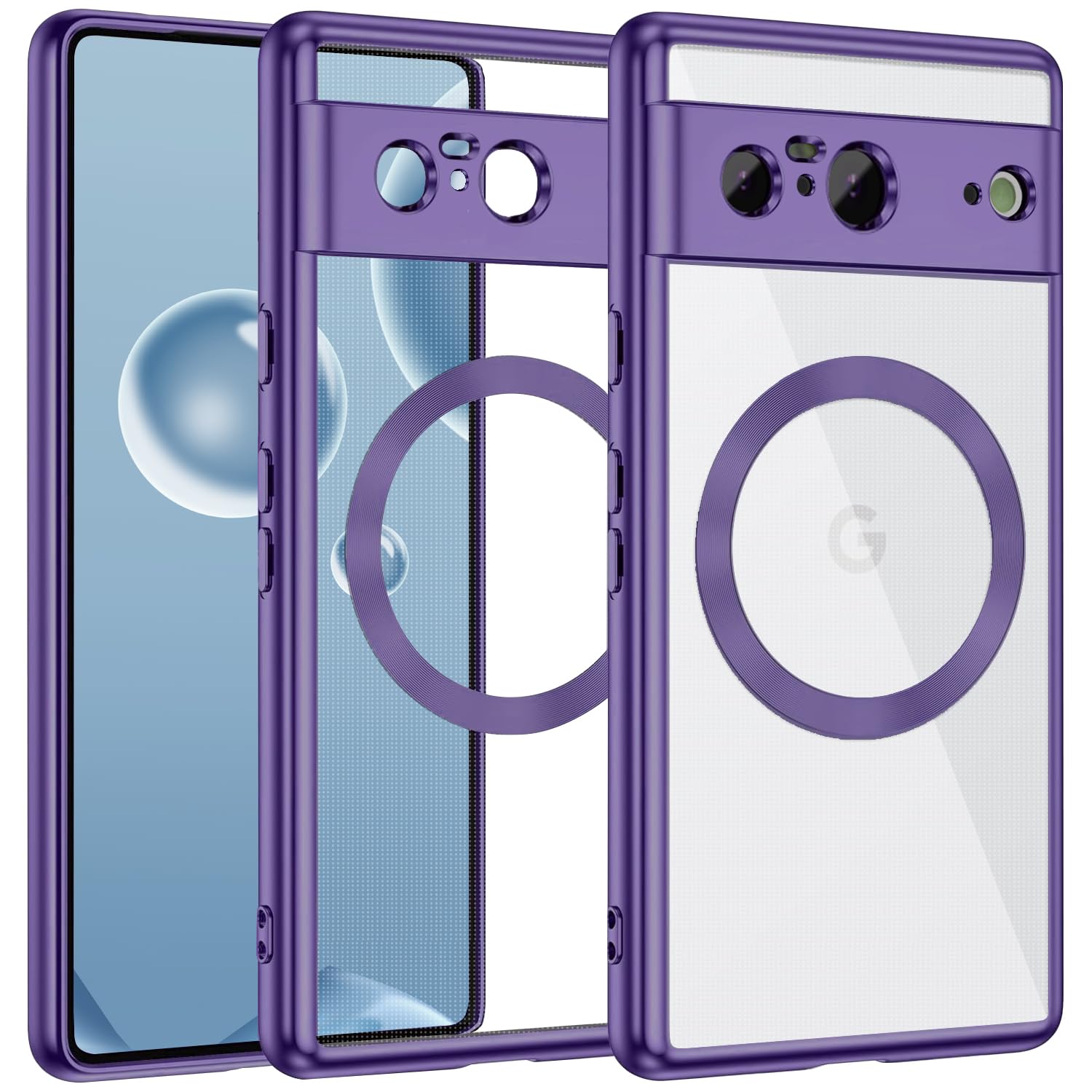 MuZiF Google Pixel 8 用 ケース クリア メッキ加工 Magsafe対応 永久磁石 レンズ保護 TPU ソフトケース 薄くて軽い 人気 耐衝撃 携帯カバー スマホケース ピクセル 8 クリアケース (Google Pixel 8,ダーク
