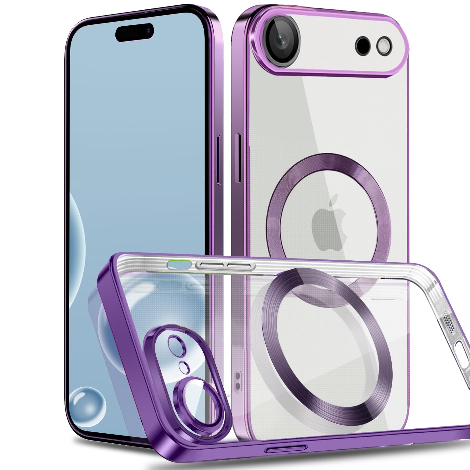 Rakuten - MuZiF iPhone Air 用 ケース クリア メッキ加工 Magsafe対応 永久磁石 レンズ保護 TPU ソフトケース 薄くて軽い 人気 耐衝撃 携帯カバー アイフォンAir 用 クリアケース (iPhone Air用,ダークパープル