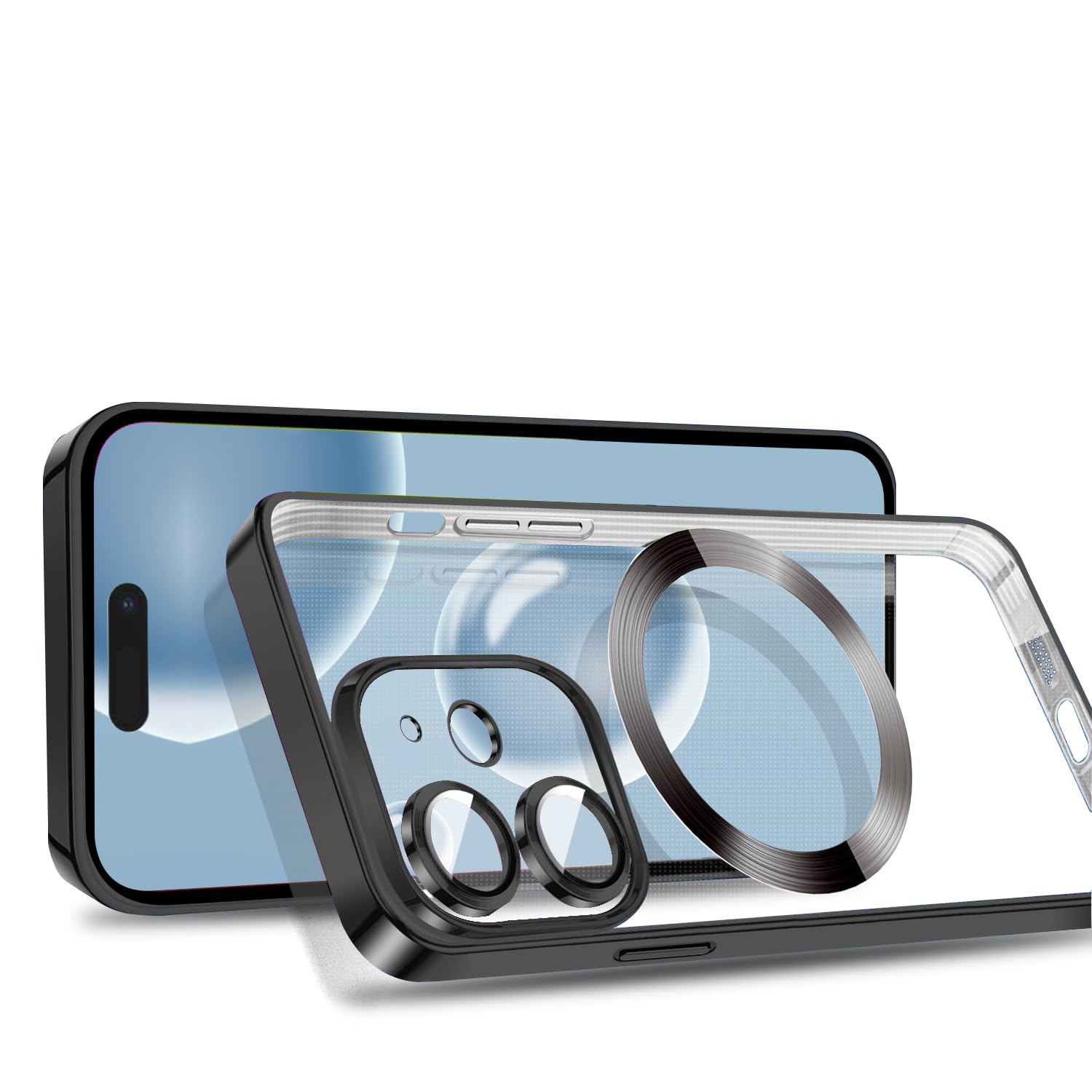 Rakuten - MuZiF iPhone 12 用 ケース クリア メッキ加工 Magsafe対応 永久磁石 レンズ保護 TPU ソフトケース 薄くて軽い 人気 耐衝撃 携帯カバー iPhone12 用 クリアケース (iPhone 12,ブラック