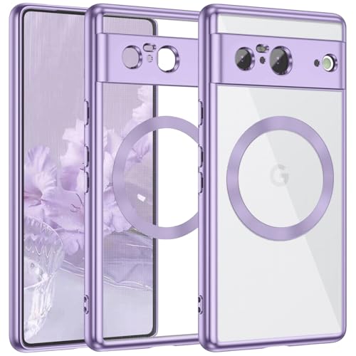 MuZiF Google Pixel 7a 用 ケース クリア メッキ加工 Magsafe対応 永久磁石 レンズ保護 TPU ソフトケース 薄くて軽い 人気 耐衝撃 携帯カバー スマホケース ピクセル 7a クリアケース (Google Pixel 7A,