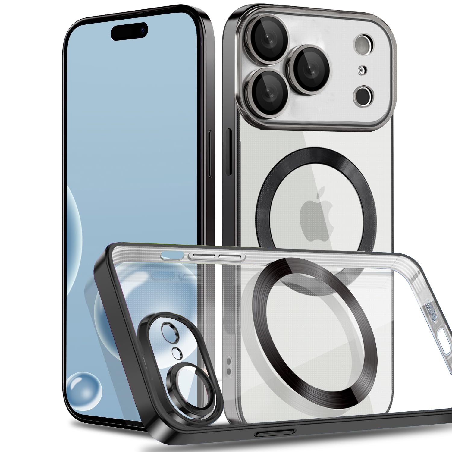 Rakuten - MuZiF iPhone 17 Pro 用 ケース クリア メッキ加工 Magsafe対応 永久磁石 レンズ保護 TPU ソフトケース 薄くて軽い 人気 耐衝撃 携帯カバー アイフォン17 Pro 用 クリアケース (iPhone 17 Pro用,ブラック