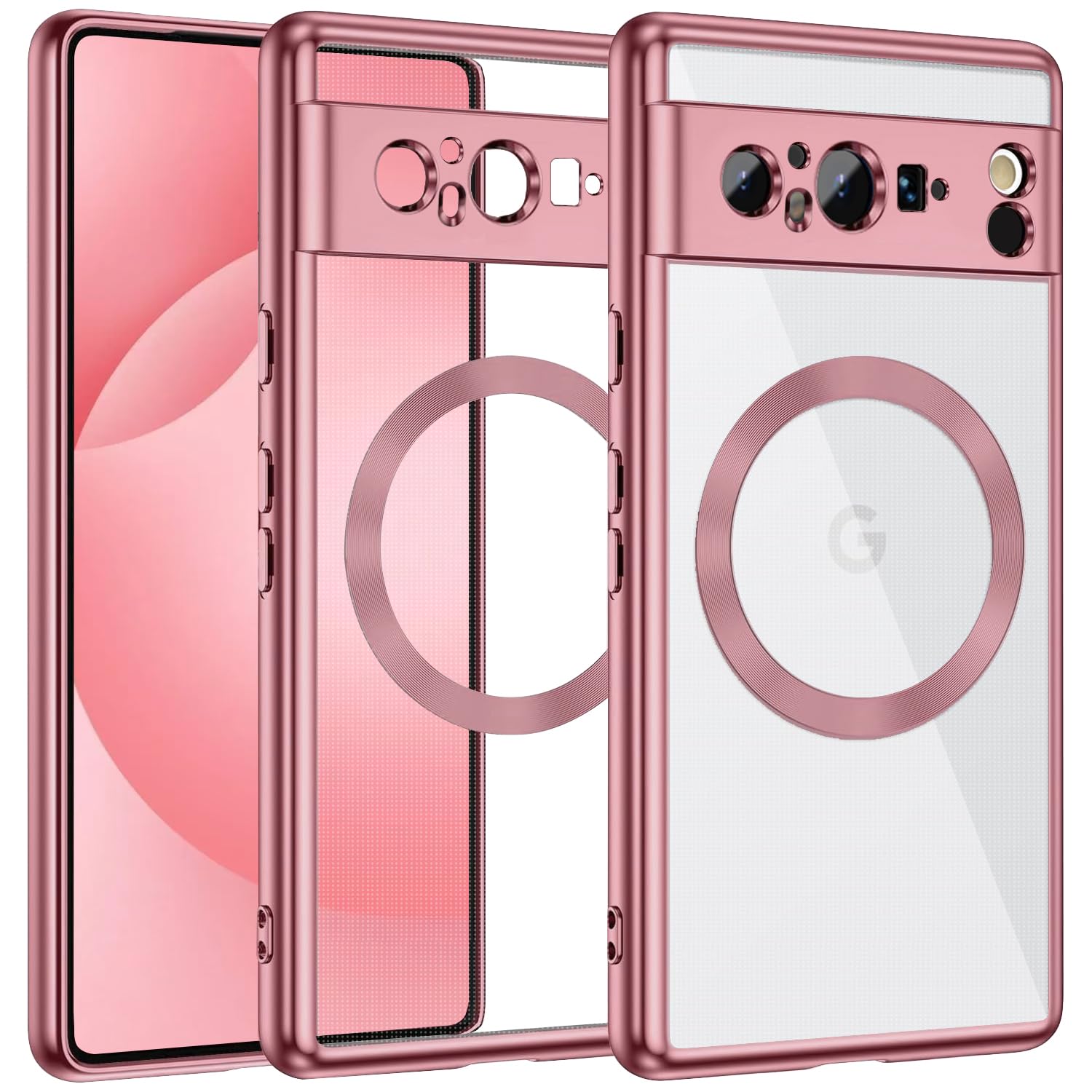 MuZiF Google Pixel 8 Pro 用 ケース クリア メッキ加工 Magsafe対応 永久磁石 レンズ保護 TPU ソフトケース 薄くて軽い 人気 耐衝撃 携帯カバー スマホケース ピクセル 8 Pro クリアケース (Google Pix