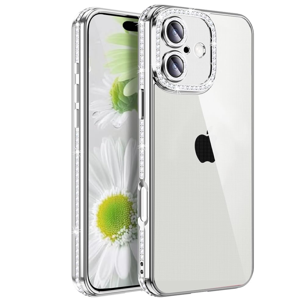 Rakuten - MuZiF iPhone 16 Plus 用 ケース クリア メッキ加工 キラキラ 背面全透明 サラウンドレンズ保護 カメラ保護 TPU ソフトケース 薄くて軽い 女性 人気 耐衝撃 携帯カバー ラップホール付き アイフォン 16 Plus 用 スマホケー