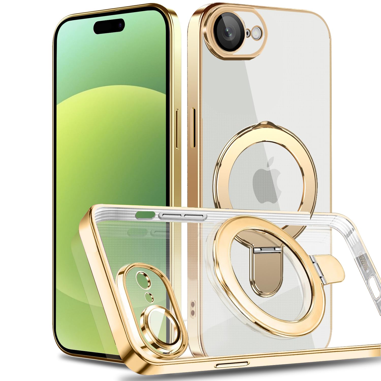 Rakuten - MuZiF iPhone 16e 用 ケース MagSafe対応 リング付き クリア メッキ加工 カバー 車載ホルダー対応 多機能 レンズ保護 薄型軽量 耐衝撃構造 透明柔らかいTPU アイフォン16e 用 磁気カバー クリアケース（iPhone 16e用