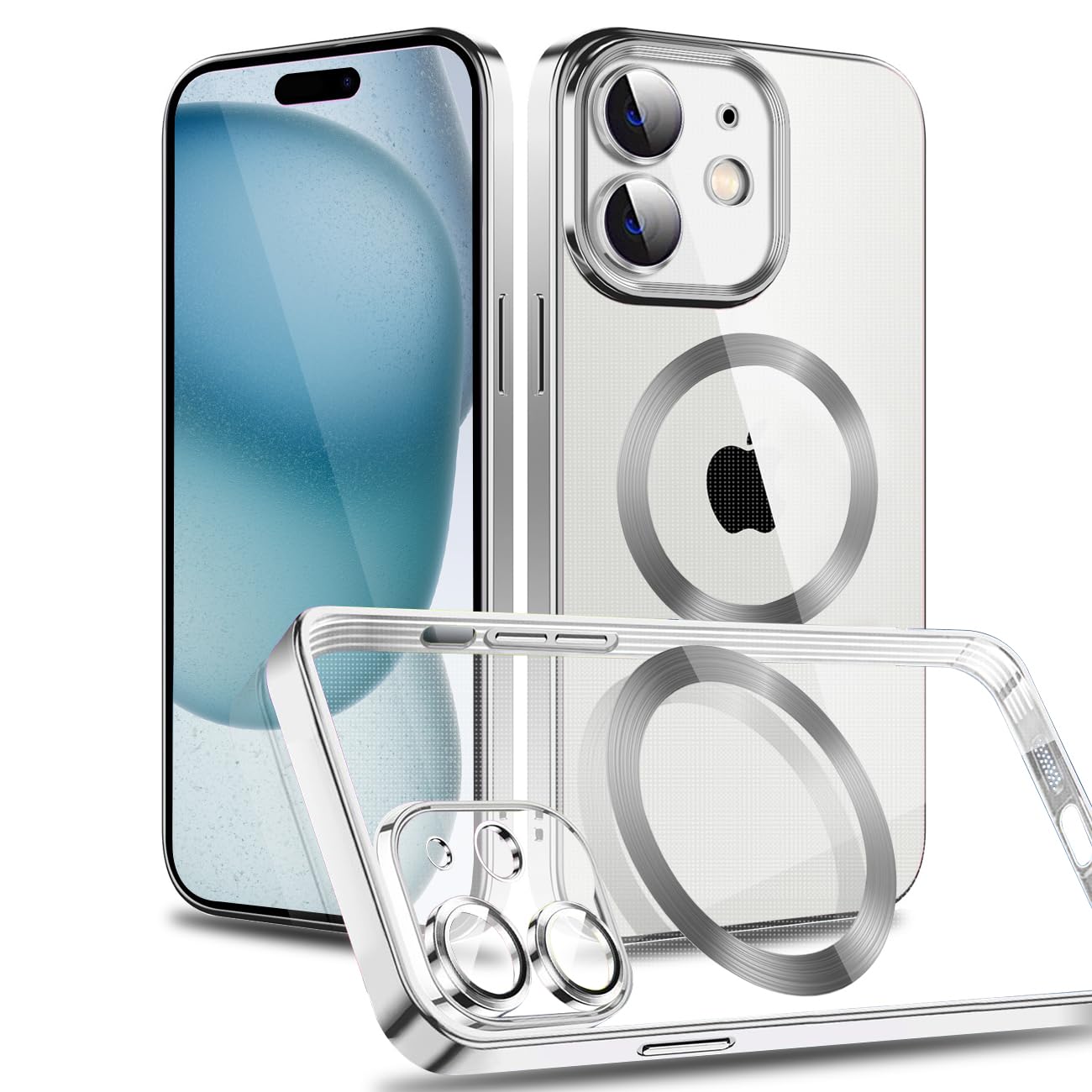Rakuten - MuZiF iPhone 12 用 ケース クリア メッキ加工 Magsafe対応 永久磁石 レンズ保護 TPU ソフトケース 薄くて軽い 人気 耐衝撃 携帯カバー iPhone12 用 クリアケース (iPhone 12,シルバー)