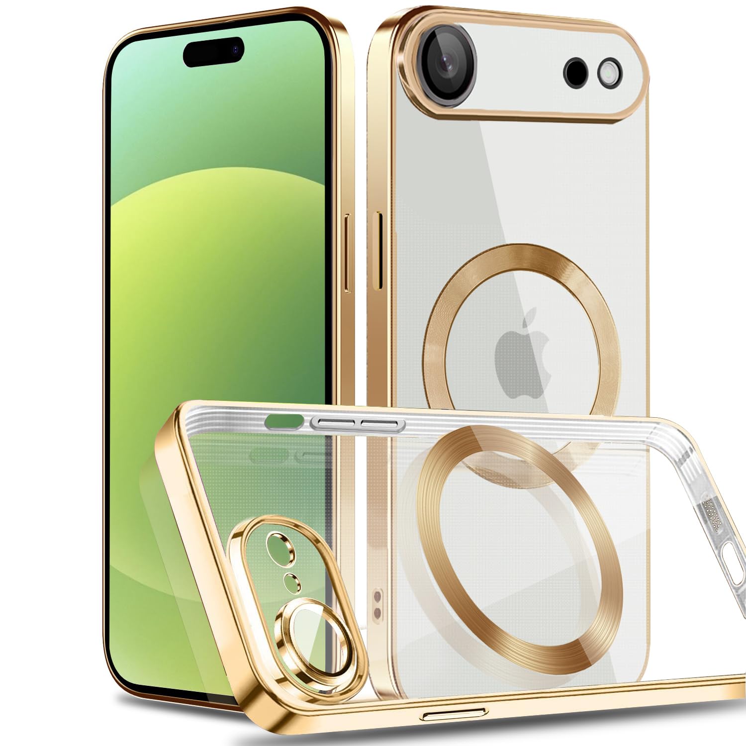 Rakuten - MuZiF iPhone Air 用 ケース クリア メッキ加工 Magsafe対応 永久磁石 レンズ保護 TPU ソフトケース 薄くて軽い 人気 耐衝撃 携帯カバー アイフォンAir 用 クリアケース (iPhone Air用,きんいろ