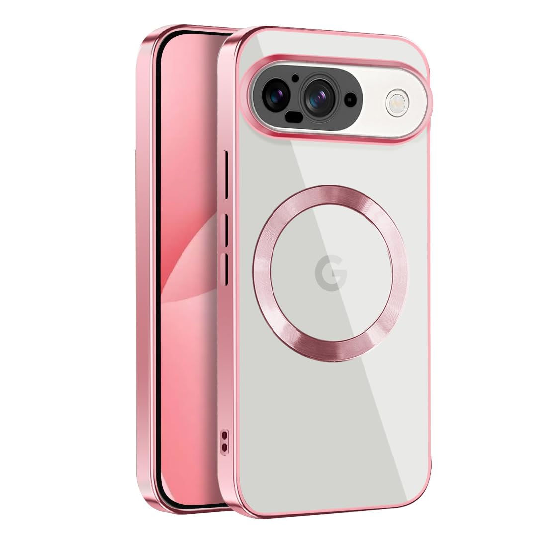 MuZiF Google Pixel 9 Pro/Pixel 9 用 ケース クリア メッキ加工 Magsafe対応 永久磁石 レンズ保護 TPU ソフトケース 薄くて軽い 人気 耐衝撃 携帯カバー スマホケース ピクセル 9 クリアケース (Google