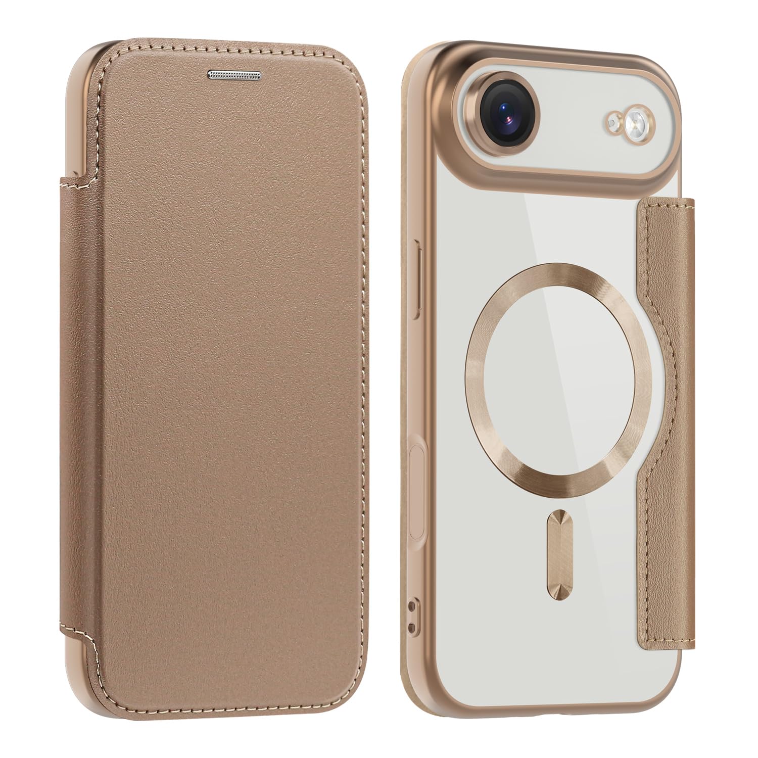 MuZiF iPhone Air 用 ケース 手帳型 Magsafe対応 クリア 背面 透明 高級なPUレザー 永久磁石 マグネット スマホケース カード収納、人..