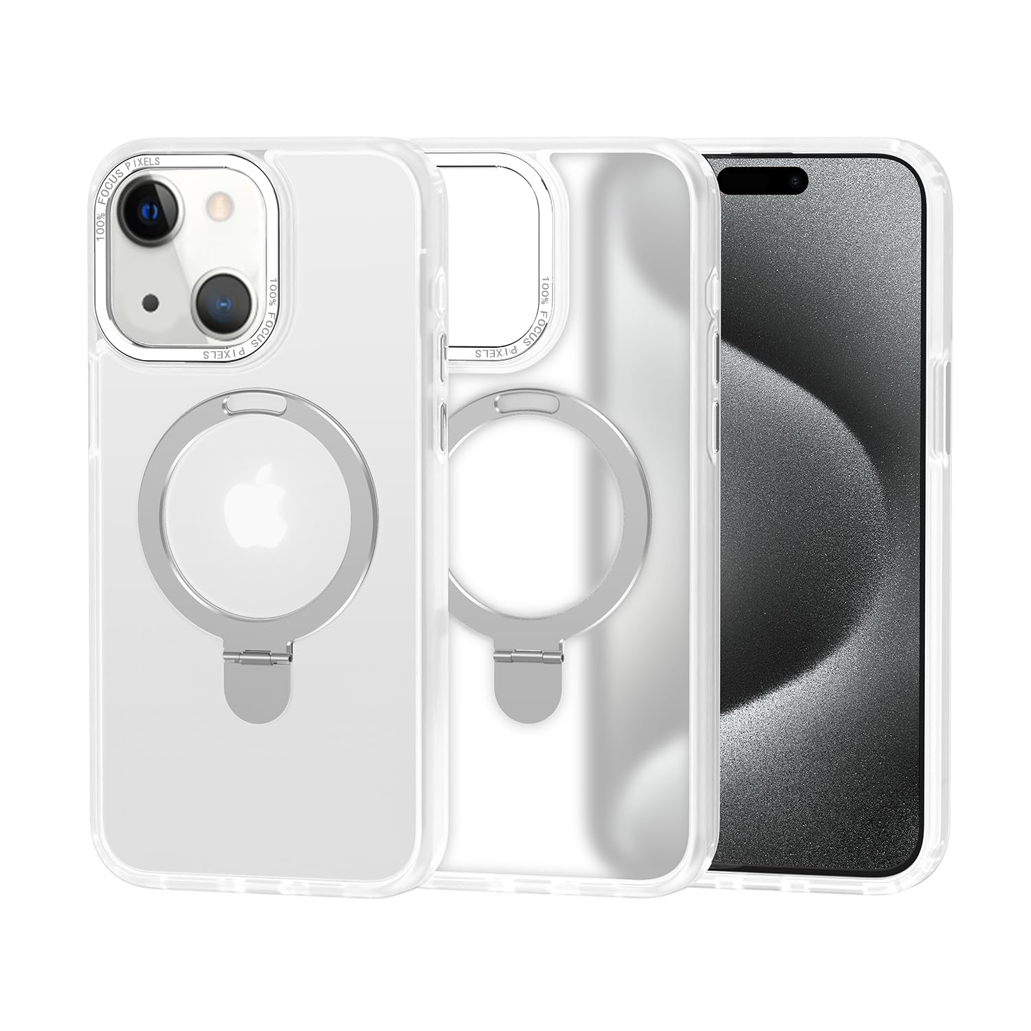 Rakuten - MuZiF iPhone 15 Plus 用 ケース リング付き 半クリア 半透明 マット感 米軍規格 MagSafe対応 マグセーフ リングスタンド スタンド一体型ケース キックスタンド 薄型軽量 指紋防止 アイホン 15 Plus用 スマホリング カバ