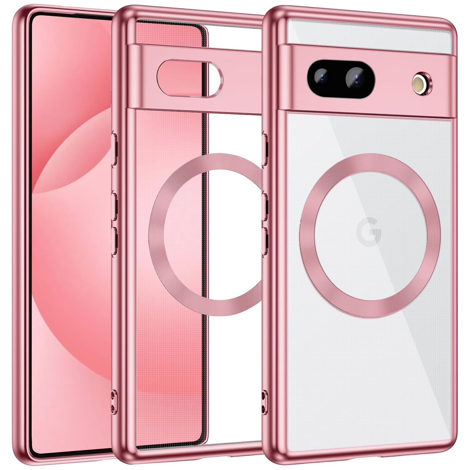 MuZiF Google Pixel 8a 用 ケース クリア メッキ加工 Magsafe対応 永久磁石 レンズ保護 TPU ソフトケース 薄くて軽い 人気 耐衝撃 携帯カバー スマホケース ピクセル 8a クリアケース (Google Pixel 8a,