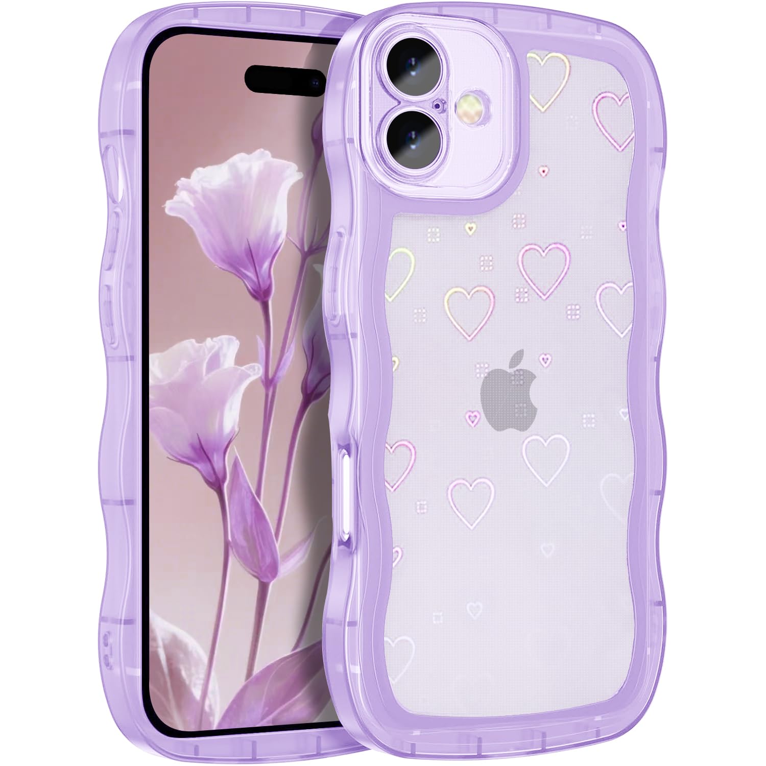 Rakuten - MuZiF iPhone 16 Plus 用 ケース 対応 クリア 可愛い [グリッターカード&ハート形] ウェーブ TPUソフトケース 透明 かわいい 韓国 薄くて軽い 人気 おしゃれ ストラップ穴あり 耐衝撃 保護カバー 16 Plus 用 スマホケー