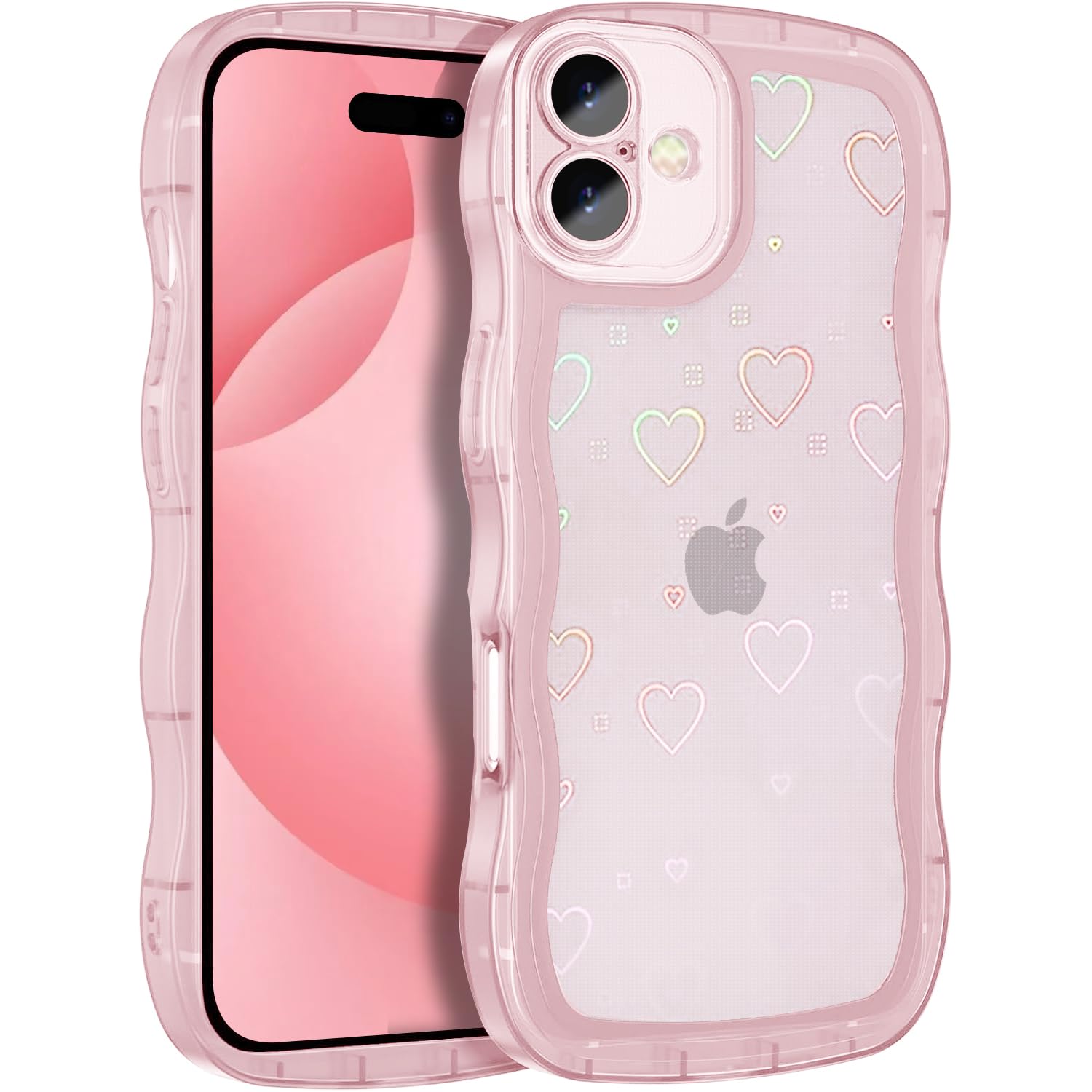 Rakuten - MuZiF iPhone 16 Plus 用 ケース 対応 クリア 可愛い [グリッターカード&ハート形] ウェーブ TPUソフトケース 透明 かわいい 韓国 薄くて軽い 人気 おしゃれ ストラップ穴あり 耐衝撃 保護カバー 16 Plus 用 スマホケー