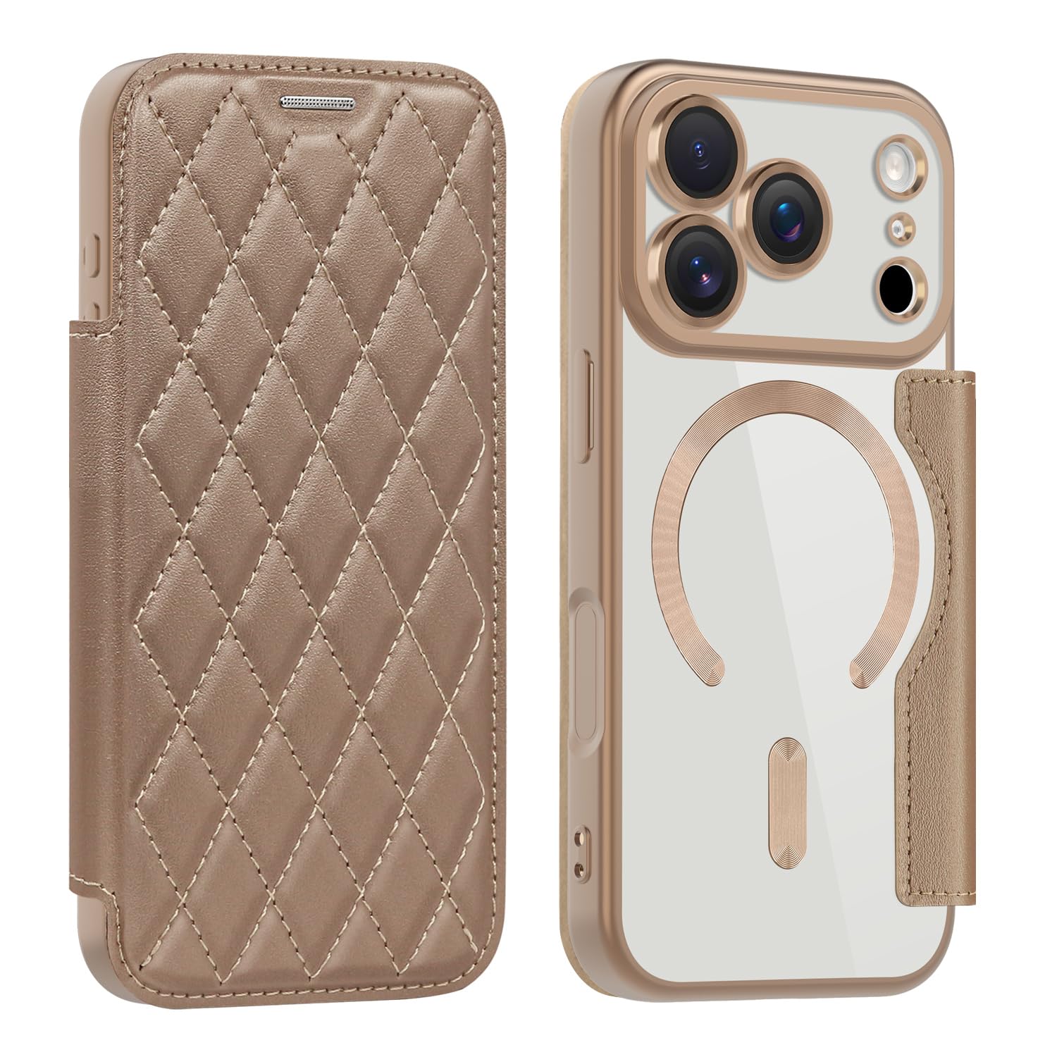 Rakuten - MuZiF iPhone 17 Pro Max 用 ケース 手帳型 Magsafe対応 クリア 背面 透明 キルティング 高級なPUレザー スマホケース カード収納 おしゃれ 韓国 人気財布型 カバー 軽量 アイフォン17 Pro Max 用 手帳カバー