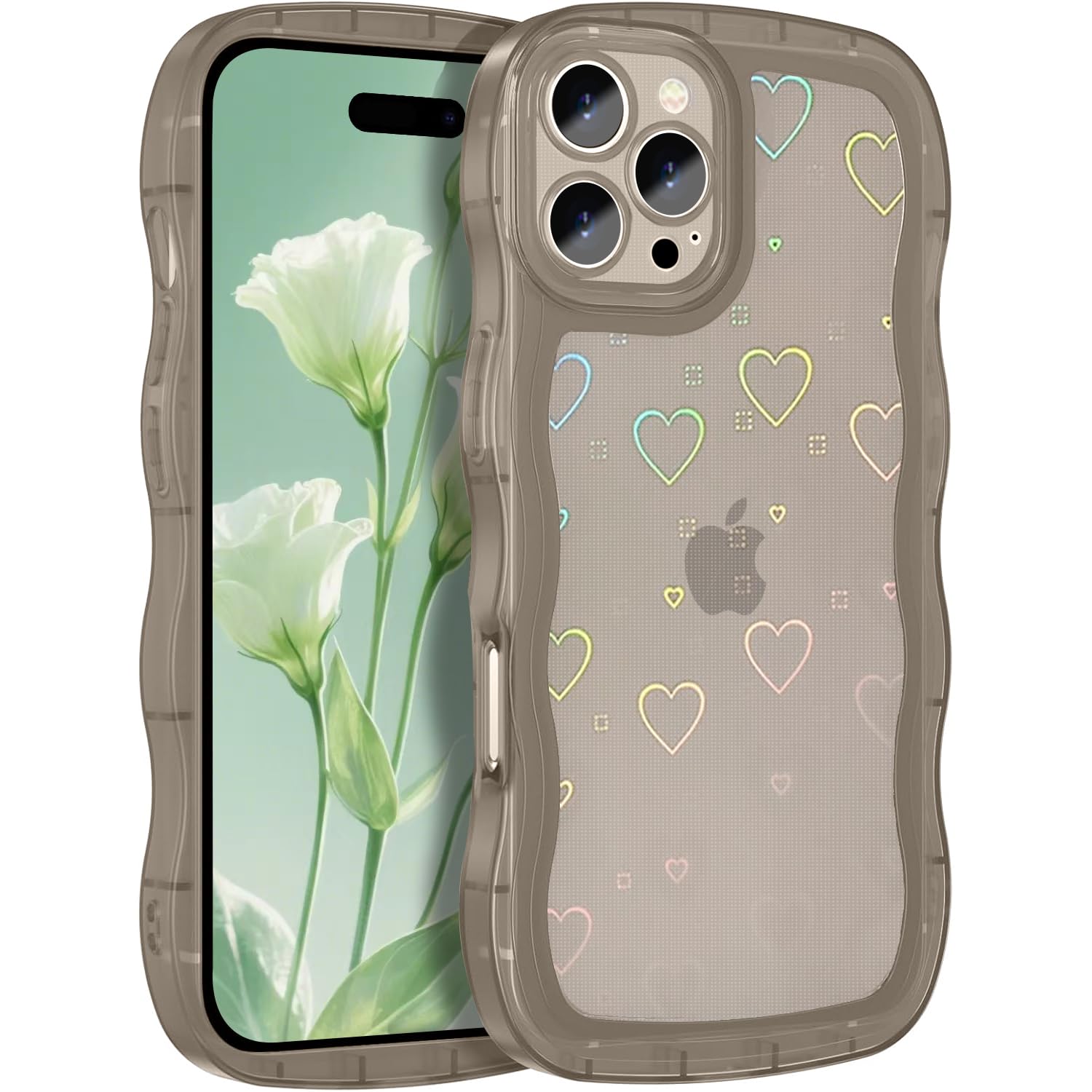 Rakuten - MuZiF iPhone 16 Pro Max 用 ケース 対応 クリア 可愛い [グリッターカード&ハート形] ウェーブ TPUソフトケース 透明 かわいい 韓国 薄くて軽い 人気 おしゃれ ストラップ穴あり 耐衝撃 保護カバー 16 Pro Max 用