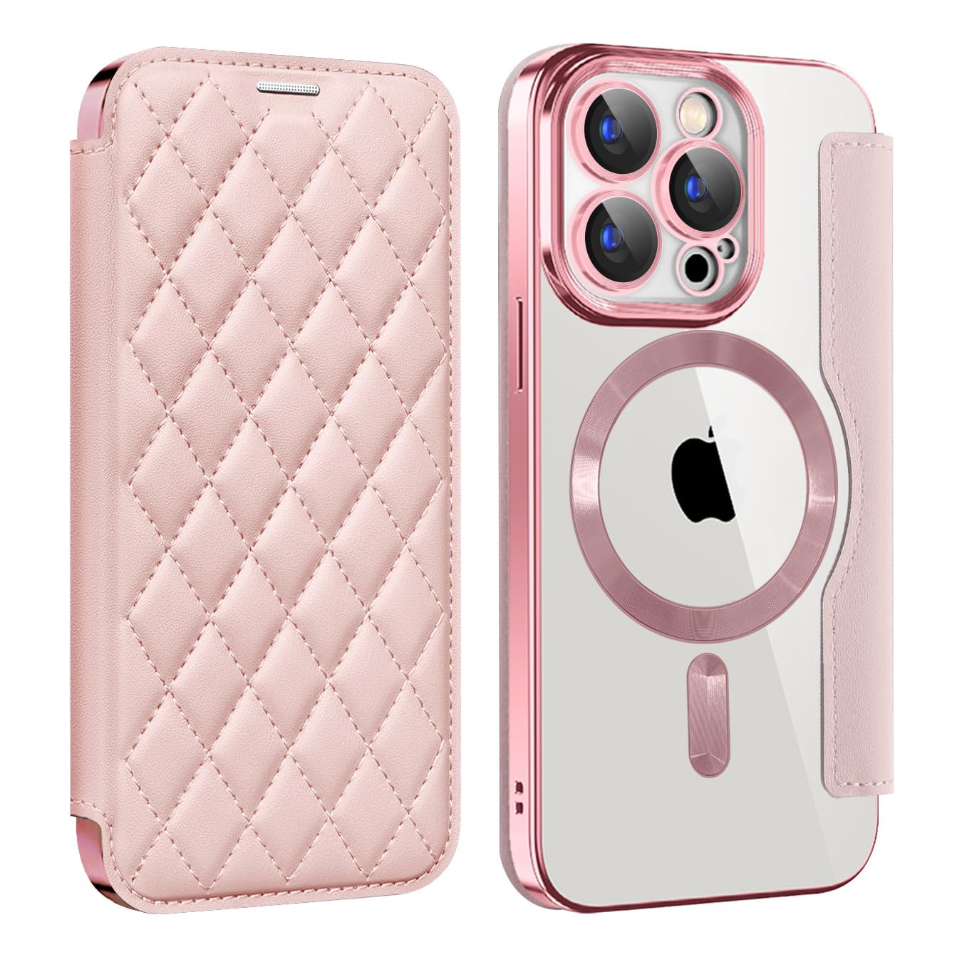 MuZiF iPhone 12 Pro 用 ケース 手帳型 Magsafe対応 クリア 背面 透明 キルティング 高級なPUレザー スマホケース カード収納 おしゃれ 韓国 人気財布型 カバー 軽量 アイフォン12 Pro用 手帳カバー ケース (iPho