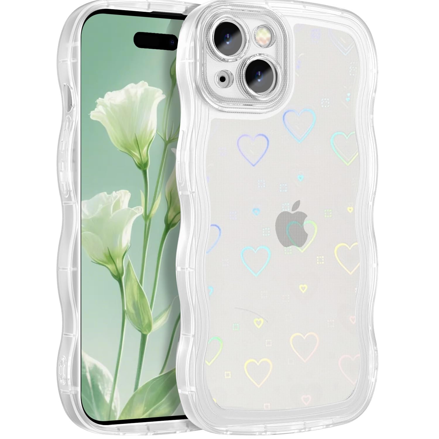 Rakuten - MuZiF iPhone 15 用 ケース 対応 クリア 可愛い [グリッターカード&ハート形] ウェーブ TPUソフトケース 透明 かわいい 韓国 薄くて軽い 人気 おしゃれ ストラップ穴あり 耐衝撃 保護カバー アイフォン15 用 スマホケース (iP