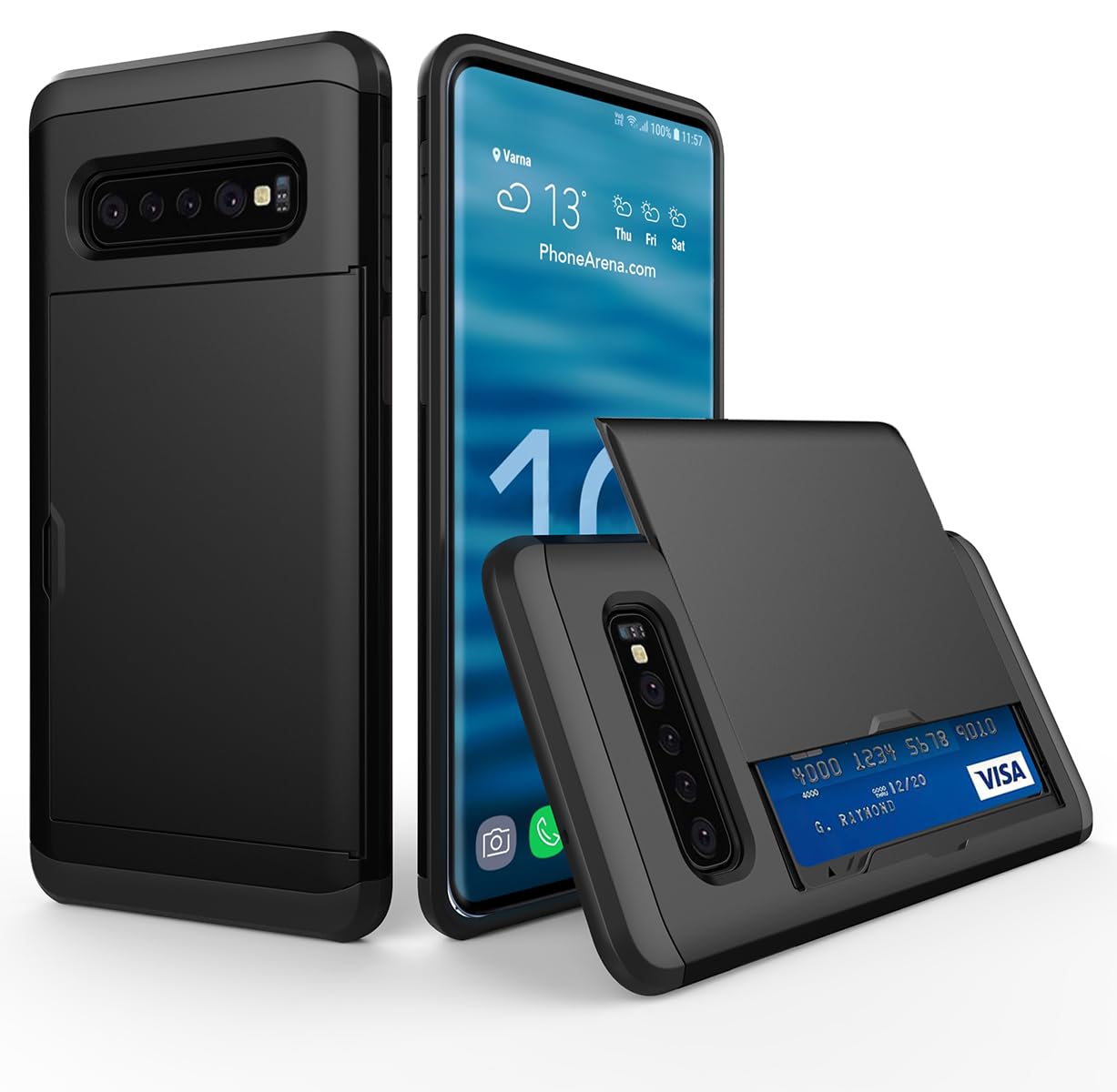 Rakuten - MuZiF Samsung Galaxy S10 用 ケース カード収納 耐衝撃構造 米軍耐衝撃 全面保護 擦り傷防止 PC 背面収納 S10 用 カバー ケース（Galaxy S10,ブラック）