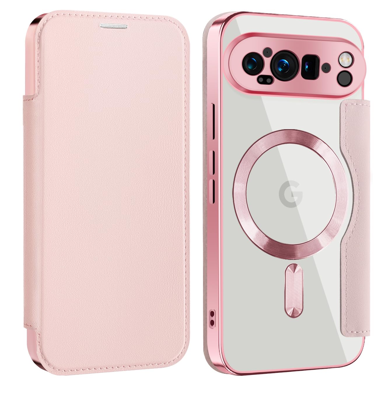 MuZiF Google Pixel 9 Pro 用 ケース 手帳型 Magsafe対応 クリア 背面 透明 高級なPUレザー 永久磁石 マグネット スマホケース カード収納、人気財布型 カバー 軽量 ピクセル 9 Pro用 手帳カバー (Pixel 9