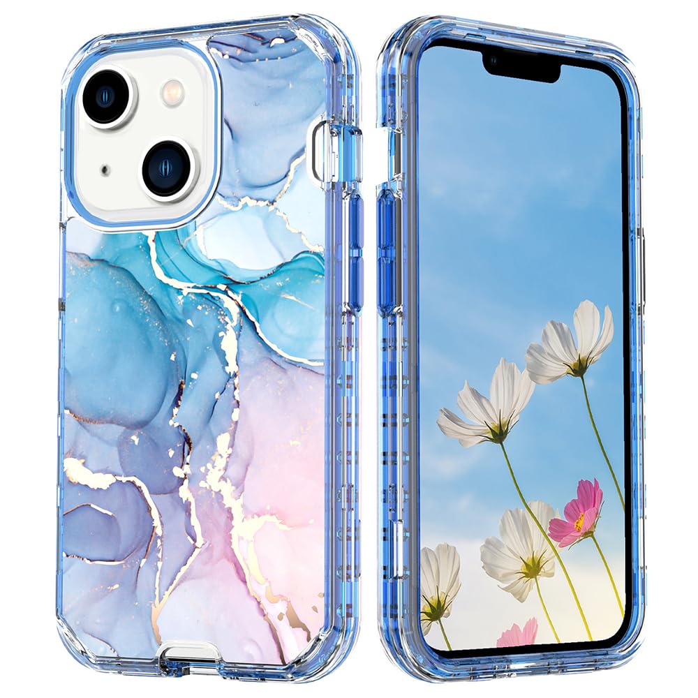 Rakuten - MuZiF iPhone 13 用 ケース 米軍規格の保護 硬い大理風背面 かわいい 耐衝撃構造 全面保護 黄変防止 擦り傷防止 スマホケース アイフォン13 用 カバー（iPhone 13用,ブルー）