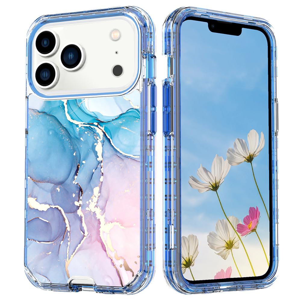 Rakuten - MuZiF iPhone 17 Pro Max 用 ケース 米軍規格の保護 硬い大理風背面 かわいい 耐衝撃構造 全面保護 黄変防止 擦り傷防止 スマホケース アイフォン17 Pro Max用 カバー（iPhone 17 Pro Max用,ブルー）