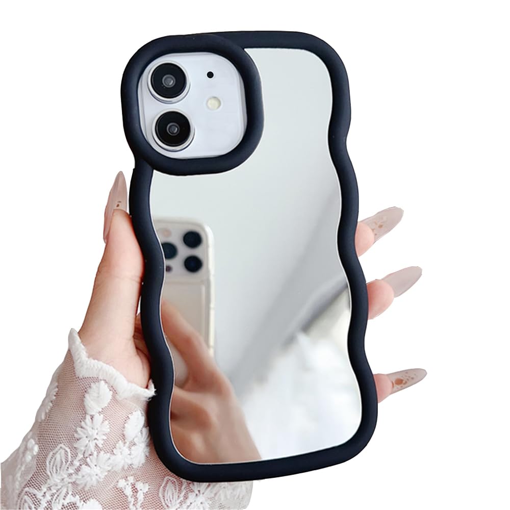 Rakuten - MuZiF iPhone 11 用 ケース 鏡とし ウェーブ かわいい 可愛い 女 韓国 おしゃれ シンプル ミラー 鏡面デザイン 薄型 耐衝撃 TPUバンパー アイフォン 11 用 携帯電話保護カバー（iPhone 11,黒）