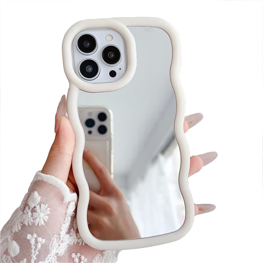Rakuten - MuZiF iPhone14 Pro 用 ケース 鏡とし ウェーブ かわいい 可愛い 女 韓国 おしゃれ シンプル ミラー 鏡面デザイン 薄型 耐衝撃 TPUバンパー アイフォン 14 Pro 用 携帯電話保護カバー（iPhone 14 Pro,ベージュ）