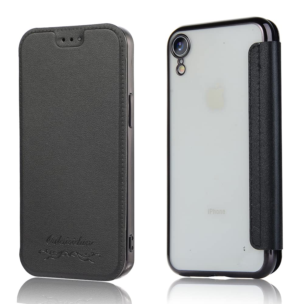 Rakuten - MuZiF iPhoneXR 用 ケース 手帳型 クリア 高級なPUレザー 耐衝撃性と耐摩耗性XR用 全面保護耐衝撃、カード収納、人気財布型 カバー 軽量 アイフォンXR 用 手帳カバー (iPhone XR,ブラック)