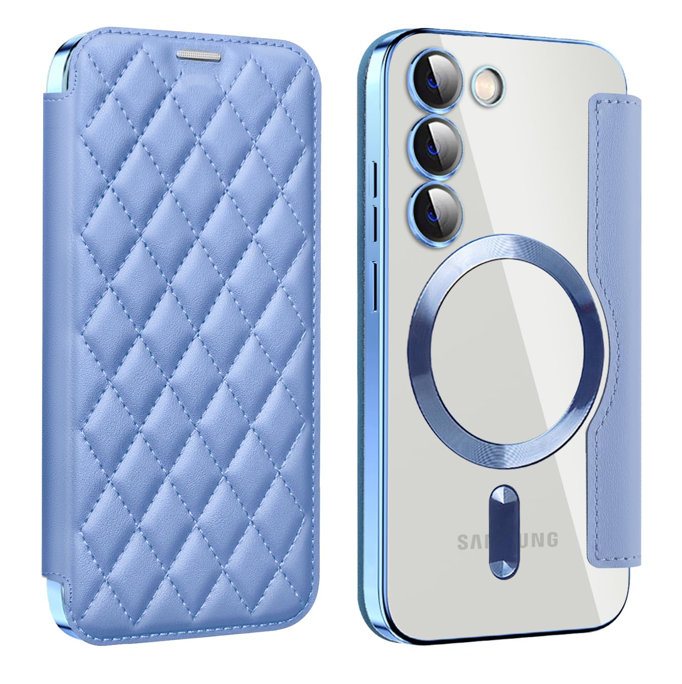 MuZiF Galaxy S23 用 ケース 手帳型 Magsafe対応 クリア 背面 透明 キルティング 高級なPUレザー スマホケース カード収納 おしゃれ 韓国 人気財布型 カバー 軽量 Samsung ギャラクシー S23 用 手帳カバー ケース