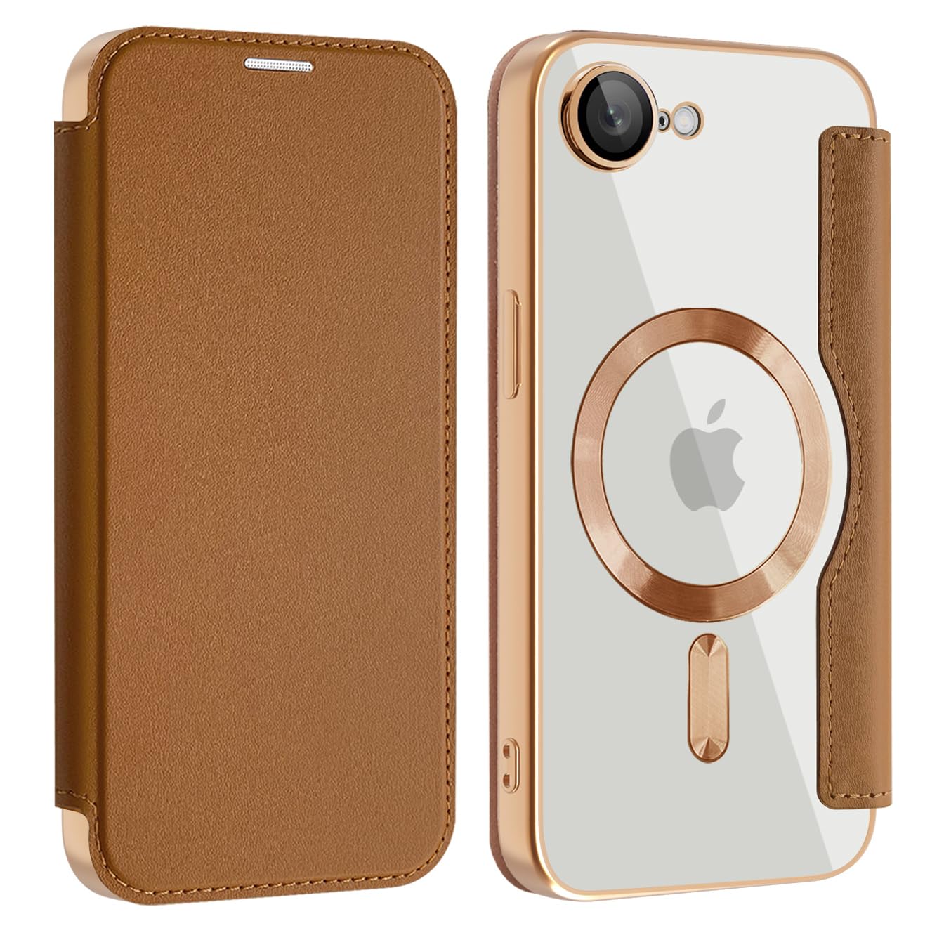 Rakuten - MuZiF iPhone 16e 用 ケース 手帳型 Magsafe対応 クリア 背面 透明 高級なPUレザー 永久磁石 マグネット スマホケース カード収納、人気財布型 カバー 軽量 アイフォン16e 用 手帳カバー (iPhone 16e用,ブラウン)