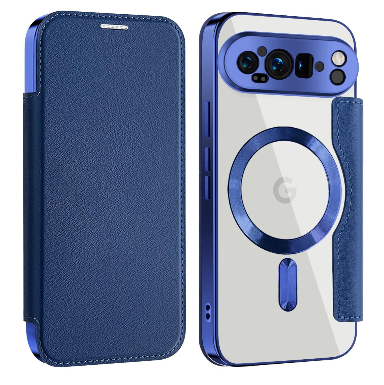 MuZiF Google Pixel 9 Pro 用 ケース 手帳型 Magsafe対応 クリア 背面 透明 高級なPUレザー 永久磁石 マグネット スマホケース カード収納、人気財布型 カバー 軽量 ピクセル 9 Pro用 手帳カバー (Pixel 9