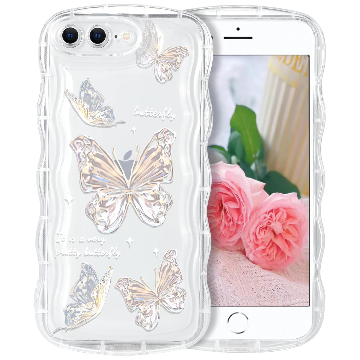 Rakuten - MuZiF iPhone 7 Plus/iPhone 8 Plus 用 ケース クリア 可愛い ちょう ウェーブ TPUソフトケース 透明 かわいい 韓国 薄くて軽い 人気 おしゃれ 耐衝撃 携帯カバー 8 Plus 用 スマホケース (iPhone 7