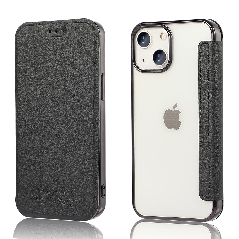 Rakuten - MuZiF iPhone14 用 手帳型ケース クリア 高級なPUレザー 耐衝撃性と耐摩耗性 14用 全面保護耐衝撃、カード収納、カバー 軽量 アイフォン14 用 手帳カバー (iPhone 14,ブラック)